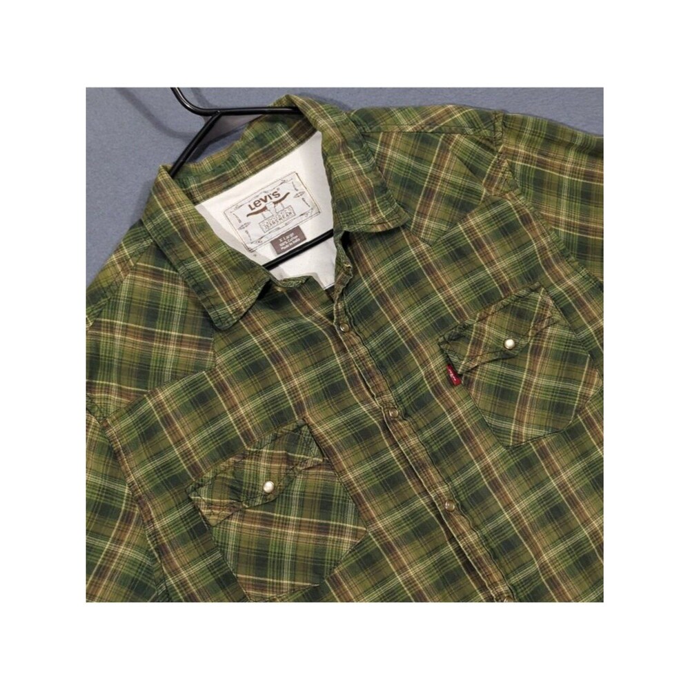 Levi's Shirt Men's XL Green Plaid Western Snapshirt Cotton